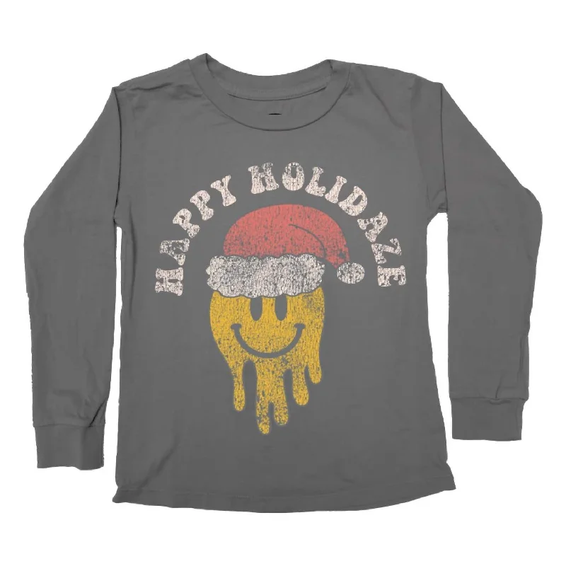 Men's Shirts with Graphic SleevesKid's Happy Holidaze Long Sleeve Tee In Vintage Black Men's Shirts with Graphic SleevesKid's Happy Holidaze Long Sleeve Tee In Vintage Black
