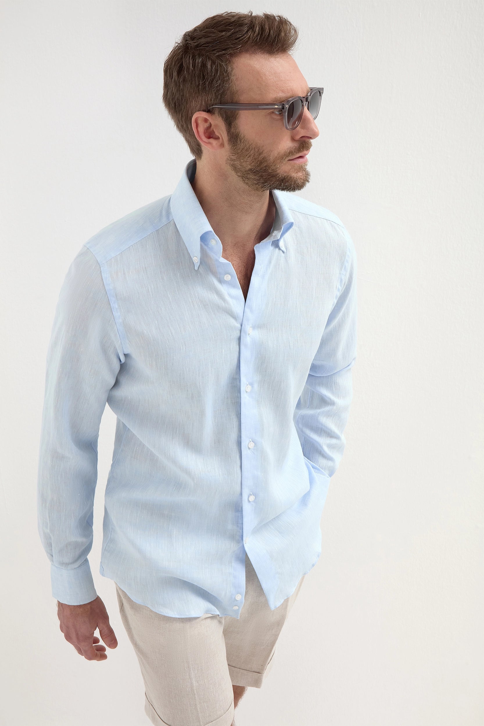 Men's Fishing Shirts for Water SportsLight blue linen button down shirt - Made In Italy