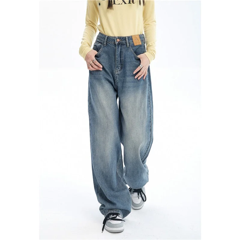 Affordable Men's JeansKittenAlarm - Women Blue Jeans Contrasting Colors High Waist American Street Wide Leg Pants Fashion Baggy Vintage Straight Autumn New Trousers Affordable Men's JeansKittenAlarm - Women Blue Jeans Contrasting Colors High Waist American Street Wide Leg Pants Fashion Baggy Vintage Straight Autumn New Trousers