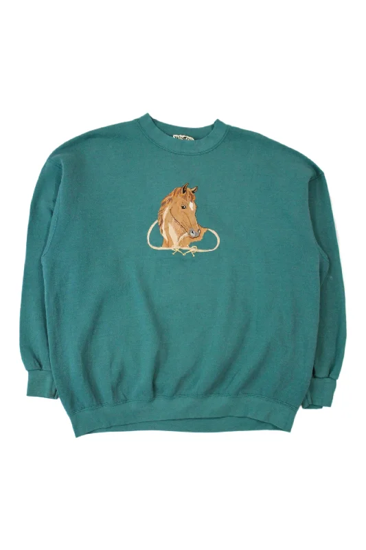 Men's Sweaters with Asymmetrical HemlinesWinona - Embroidered Horse Crewneck