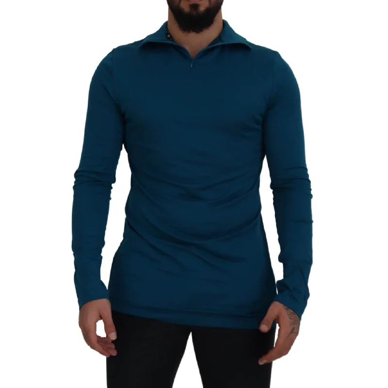 Men's Sweaters for Casual OccasionsDolce & Gabbana Elegant Blue Cotton Pullover Men's Sweater Men's Sweaters for Casual OccasionsDolce & Gabbana Elegant Blue Cotton Pullover Men's Sweater