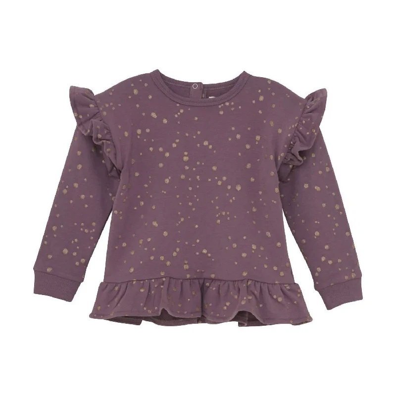 Men's Shirts with Embellished SleevesGirl's Ruffled Sweatshirt In Purple/gold