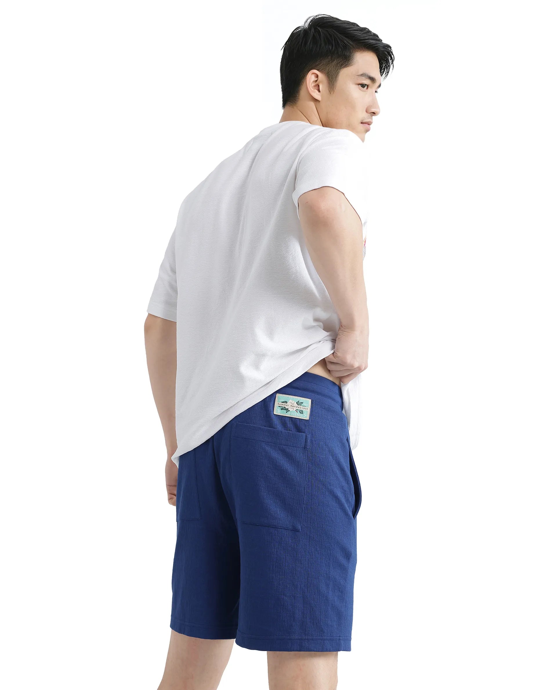 Men's Pants with Stain-Resistant TreatmentRare Rabbit Men Kelor Blue Cotton Elastane Fabric Drawstring Closure Back Label Plain Shorts Men's Pants with Stain-Resistant TreatmentRare Rabbit Men Kelor Blue Cotton Elastane Fabric Drawstring Closure Back Label Plain Shorts