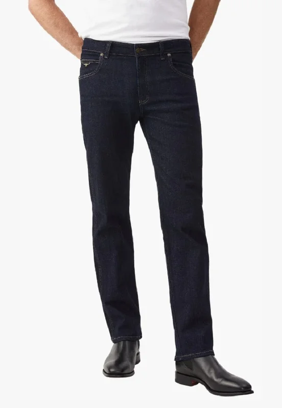 Men's Jeans with Embroidered LogosR.M. Williams Mens Linesman Stretch Denim Jean Slim Fit Men's Jeans with Embroidered LogosR.M. Williams Mens Linesman Stretch Denim Jean Slim Fit