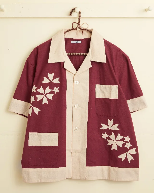 Men's Sleeveless Shirts for Summer ComfortMoonflower Appliqué Short Sleeve Shirt