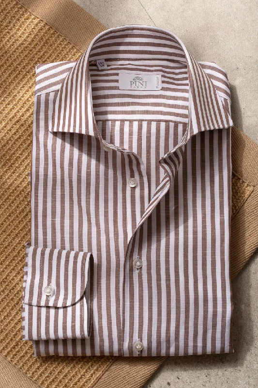 Men's Performance Fabric Shirts for All-Day ComfortBrown striped shirt- Made in Italy Men's Performance Fabric Shirts for All-Day ComfortBrown striped shirt- Made in Italy