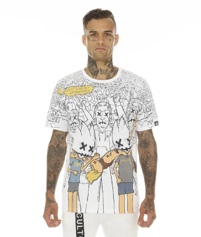 Men's Shirts with Mandarin CollarsT-SHIRT SLEEVE CREW NECK TEE "RAGE" IN WHITE