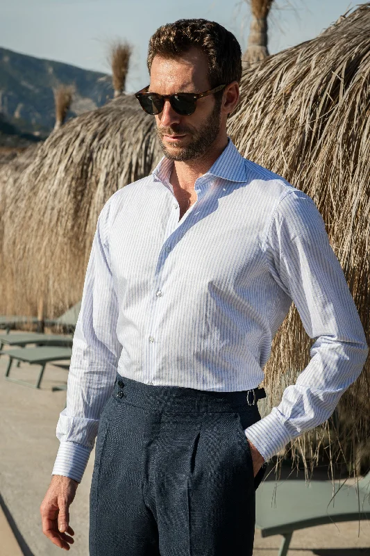 Men's Wrinkle-Free Shirts for Easy CareLight blue soft stripe shirt - Made in Italy Men's Wrinkle-Free Shirts for Easy CareLight blue soft stripe shirt - Made in Italy
