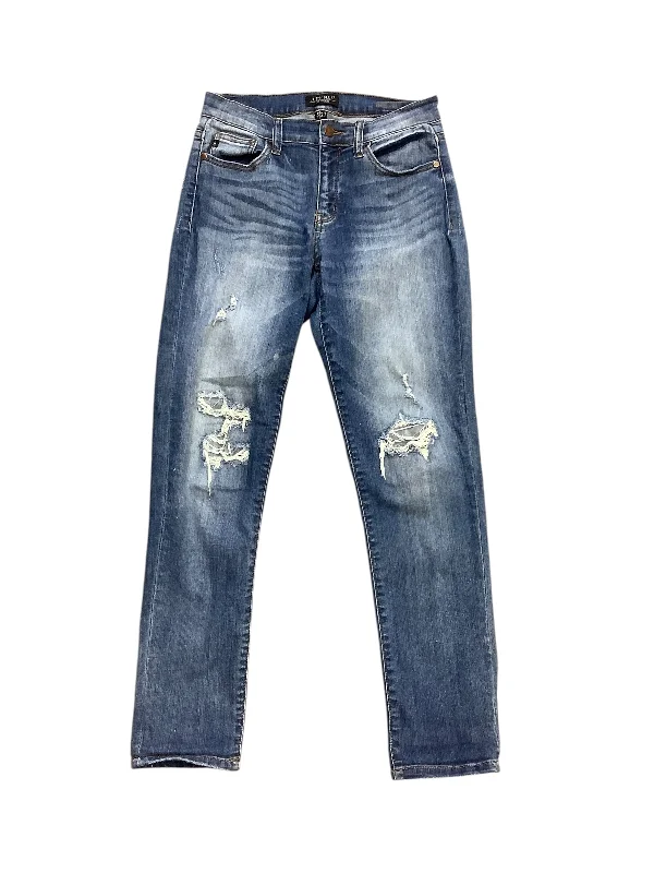 Leather Patch Men's JeansJeans Cropped By Judy Blue In Blue Denim, Size: 5x