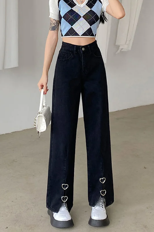 Men's Jeans for a Night OutKittenAlarm - High Waist Front Side Split Heart Shape Jeans Pants