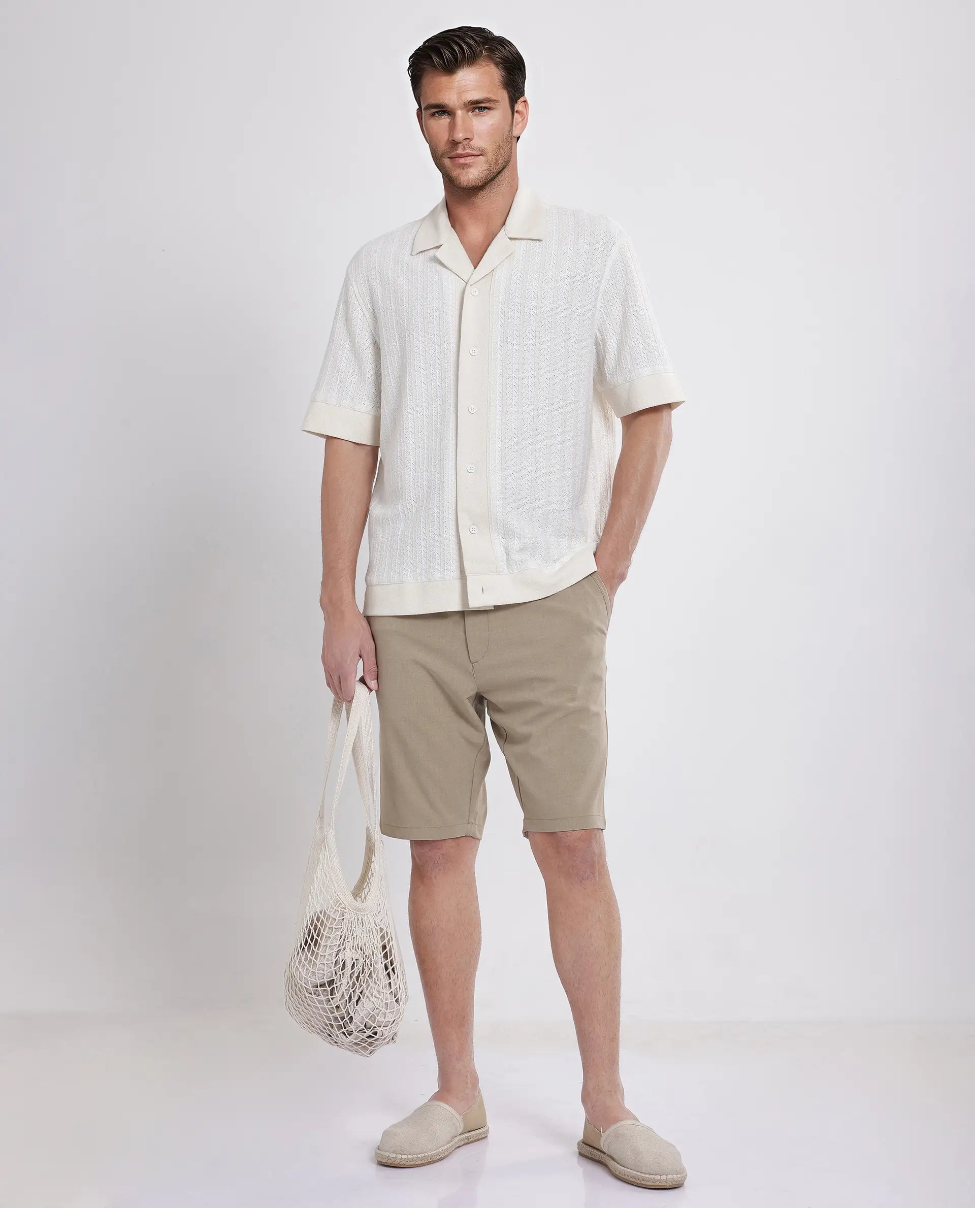 Men's Straight-Leg Jeans for a Classic FitRare Rabbit Men Drivo Khaki Cotton Elastane Fabric Bi-Stretch Jacquard Waistband Regular Fit Solid Shorts