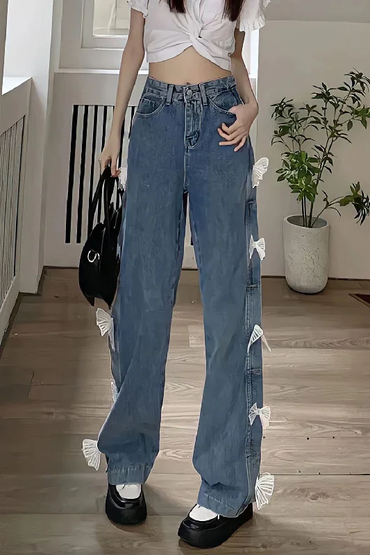 Everyday Men's JeansKittenAlarm - High Waist Cute Lace Bow Long Jeans Pants