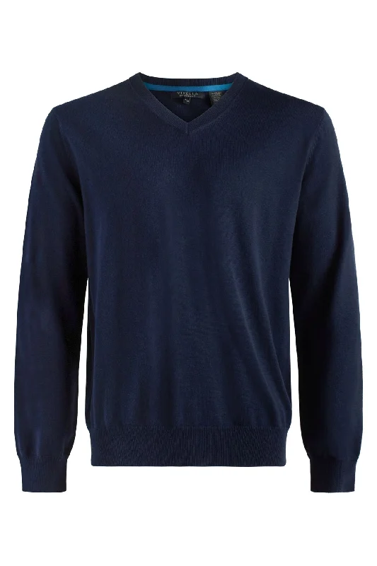 Men's Sweaters with SequinsCotton and Silk Blend Elbow Patch V-Neck Sweater in Navy by Viyella Men's Sweaters with SequinsCotton and Silk Blend Elbow Patch V-Neck Sweater in Navy by Viyella