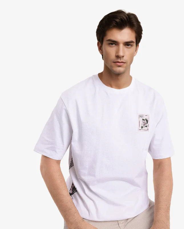 Men's Shirts with Patchwork PatternsRare Rabbit Men Flores White Short Sleeve Crew Neck Oversized Fit Graphic Print T-Shirt Men's Shirts with Patchwork PatternsRare Rabbit Men Flores White Short Sleeve Crew Neck Oversized Fit Graphic Print T-Shirt