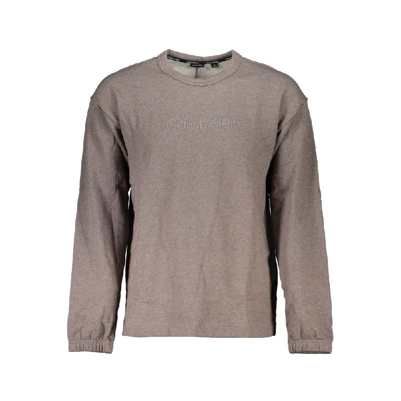 Men's Sweaters with SnapsCalvin Klein Chic Brown Brushed Logo Men's Sweatshirt