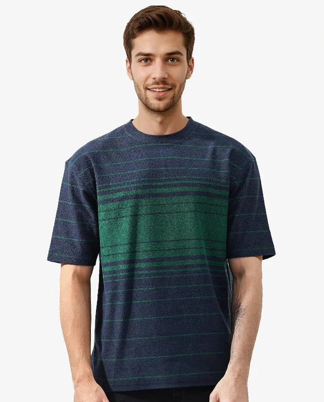 Men's Shirts with High NecksRare Rabbit Mens Kot Navy Cotton Fabric Short Sleeves Oversized Fit Stripe T-Shirt Men's Shirts with High NecksRare Rabbit Mens Kot Navy Cotton Fabric Short Sleeves Oversized Fit Stripe T-Shirt
