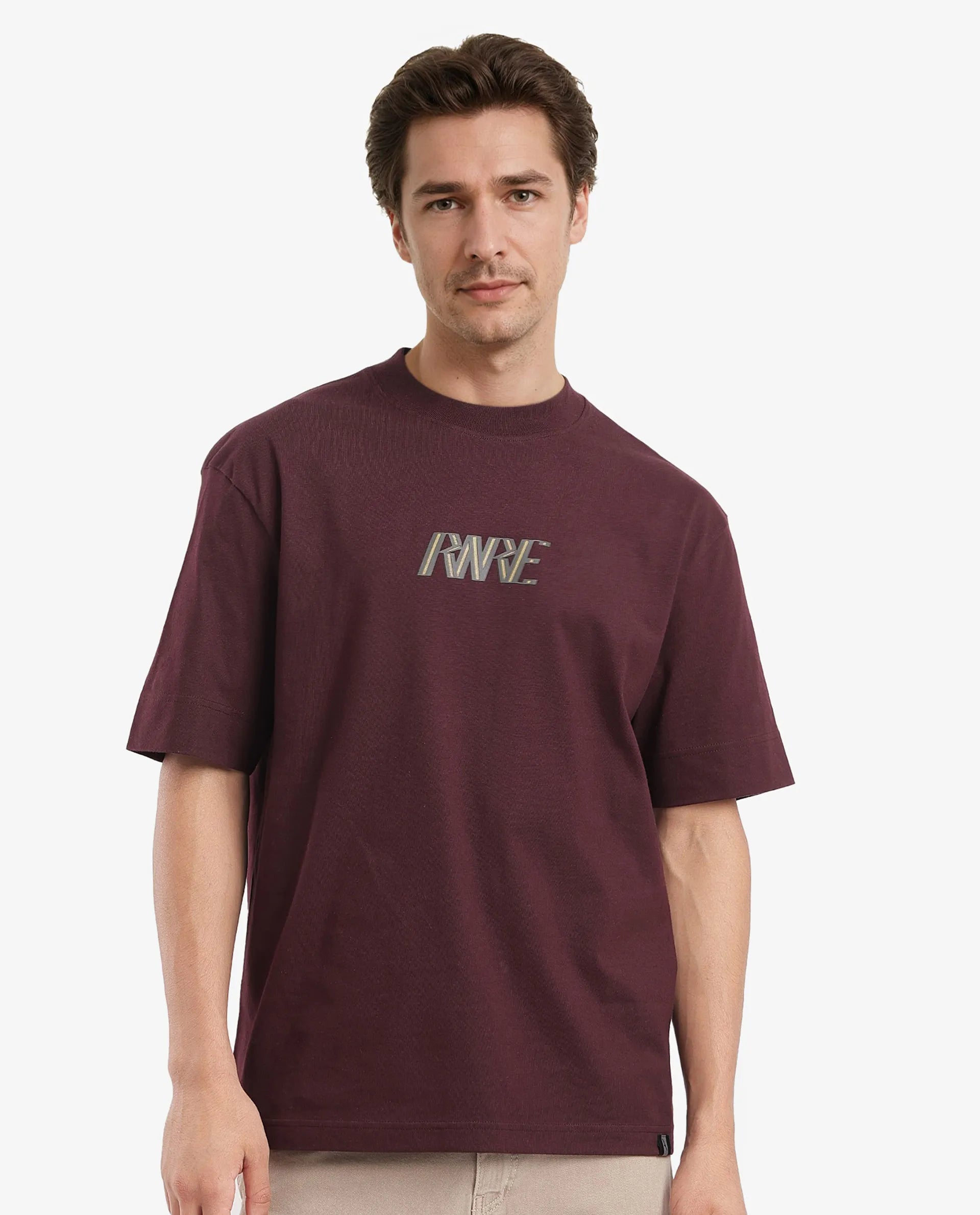 Men's Shirts with Convertible CollarsRare Rabbit Men Harve Brown Cotton Fabric Short Sleeve Crew Neck Boxy Fit Branding Print T-Shirt Men's Shirts with Convertible CollarsRare Rabbit Men Harve Brown Cotton Fabric Short Sleeve Crew Neck Boxy Fit Branding Print T-Shirt