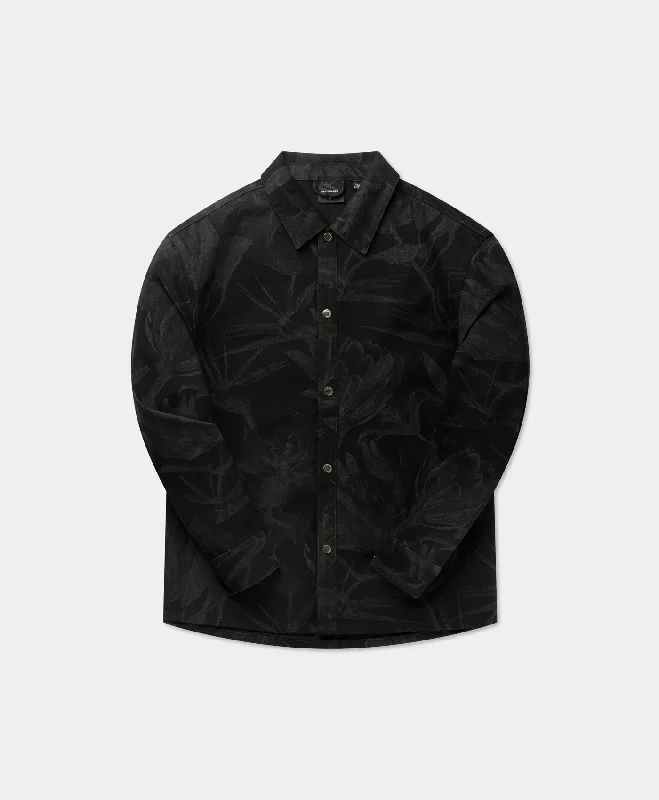 Men's Pattern-Play Shirts for a Fun TwistBlack Floral Laser Denim Shirt