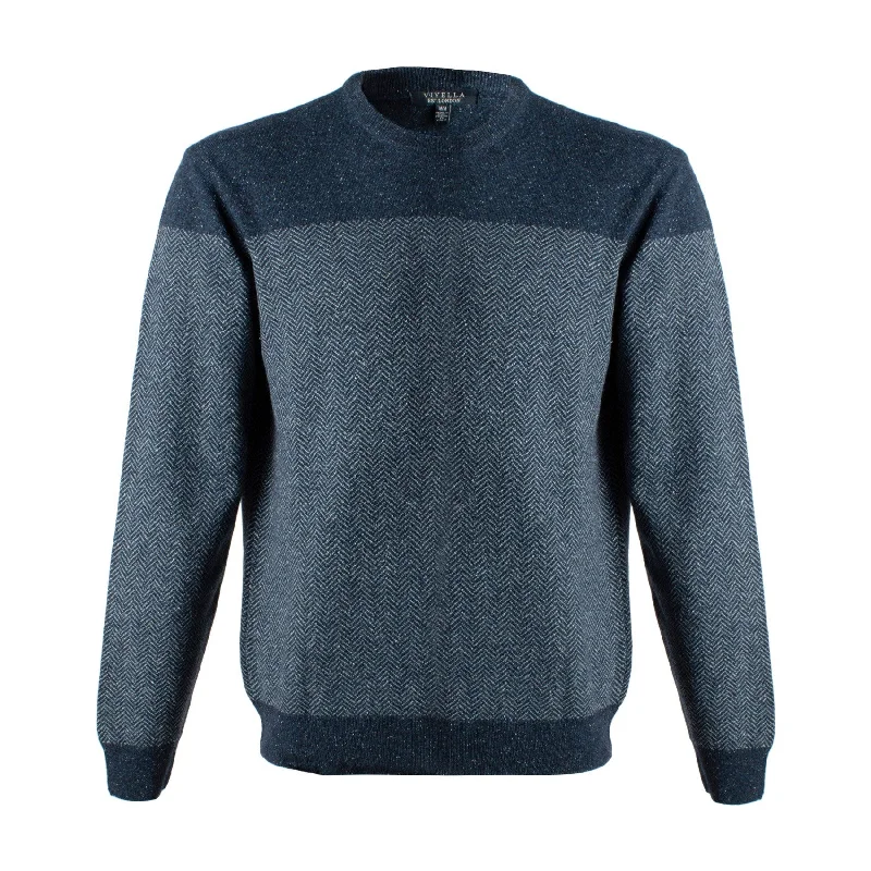 Men's Sweaters with Button CuffsSilk, Wool, and Nylon Herringbone Crew Neck Sweater in Navy by Viyella Men's Sweaters with Button CuffsSilk, Wool, and Nylon Herringbone Crew Neck Sweater in Navy by Viyella