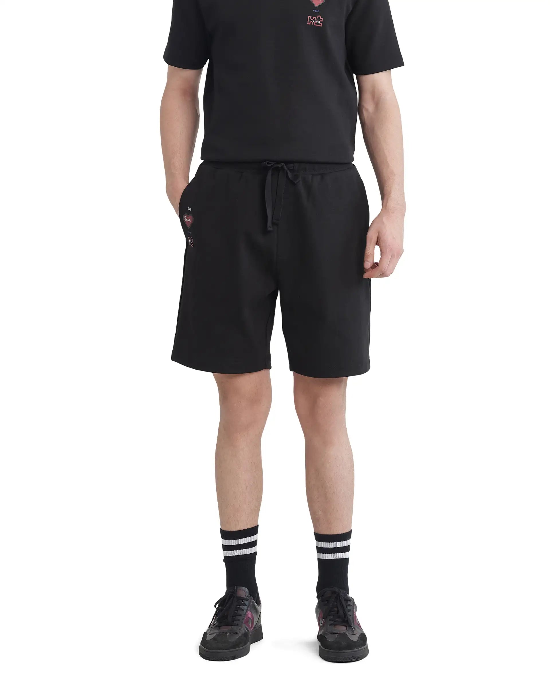 Men's Formal Trousers for BusinessRare Rabbit Men's Lux Black Cotton Blend Fabric Relaxed Fit Plain Shorts
