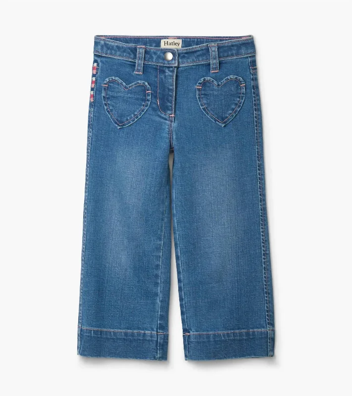 Authentic Raw Denim Men's JeansGirls Stretch Denim Wide Leg Pants In Blue