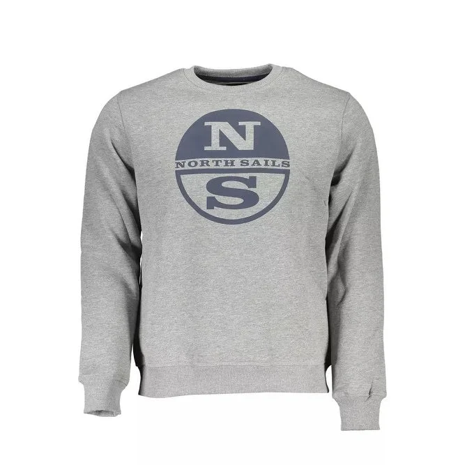 Solid-Colored Men's SweatersNorth Sails Gray Round Neck Logo Men's Sweatshirt