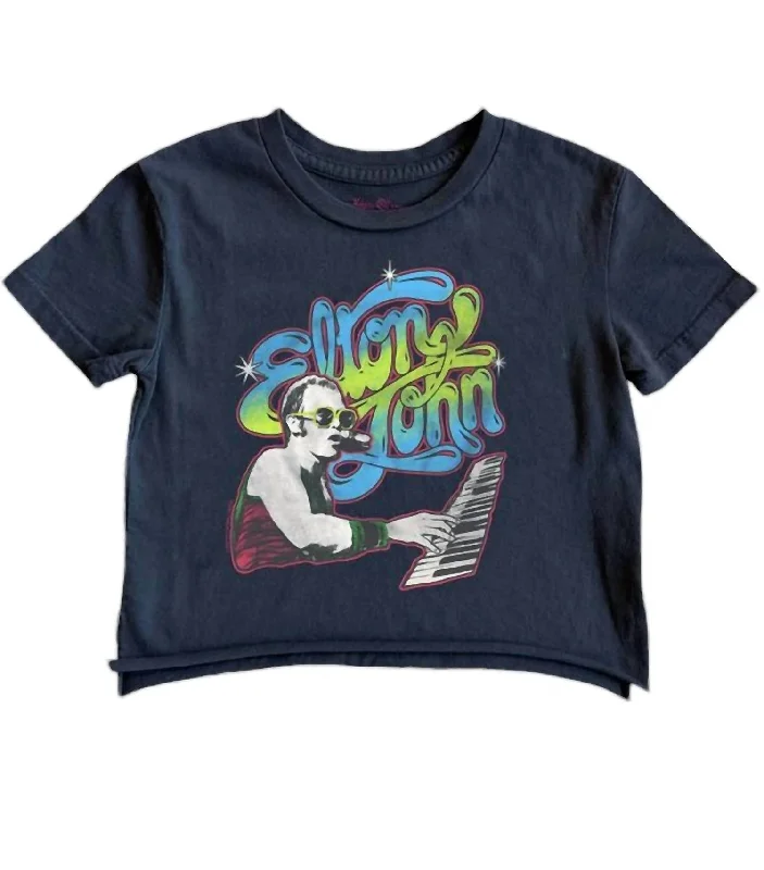 Men's Shirts with Snap ButtonsBoy's Elton John Not Quite Crop Top Tee In Jet Black