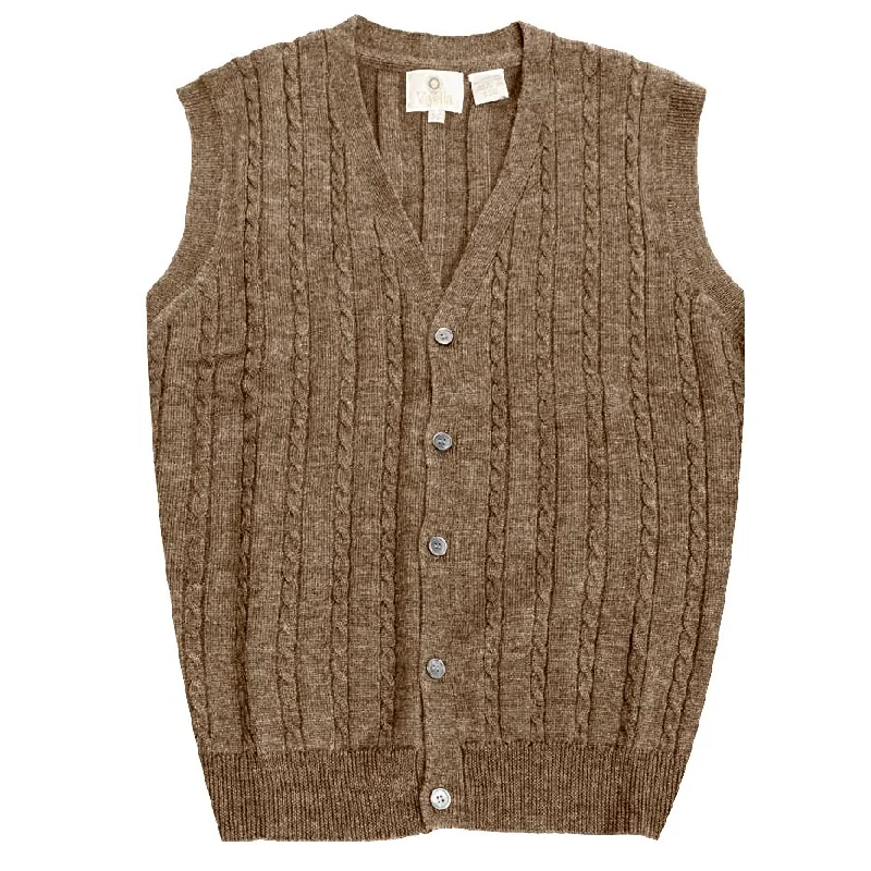 Men's Sweaters in Bright ColorsExtra Fine 'Zegna Baruffa' Merino Wool Button-Front Cable Knit Sleeveless Sweater Vest in Mushroom by Viyella Men's Sweaters in Bright ColorsExtra Fine 'Zegna Baruffa' Merino Wool Button-Front Cable Knit Sleeveless Sweater Vest in Mushroom by Viyella