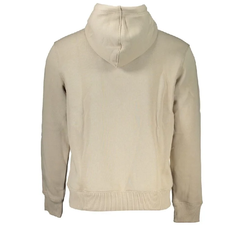Men's Sweaters with Belt LoopsCalvin Klein Beige Fleece Hooded Sweatshirt with Logo Men's Embroidery Men's Sweaters with Belt LoopsCalvin Klein Beige Fleece Hooded Sweatshirt with Logo Men's Embroidery