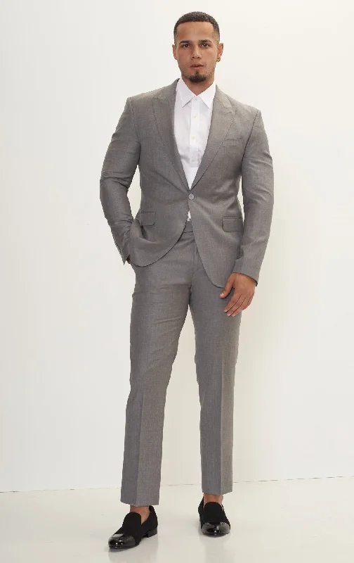 Super 180S Wool And Silk Single Breasted Suit - Grey