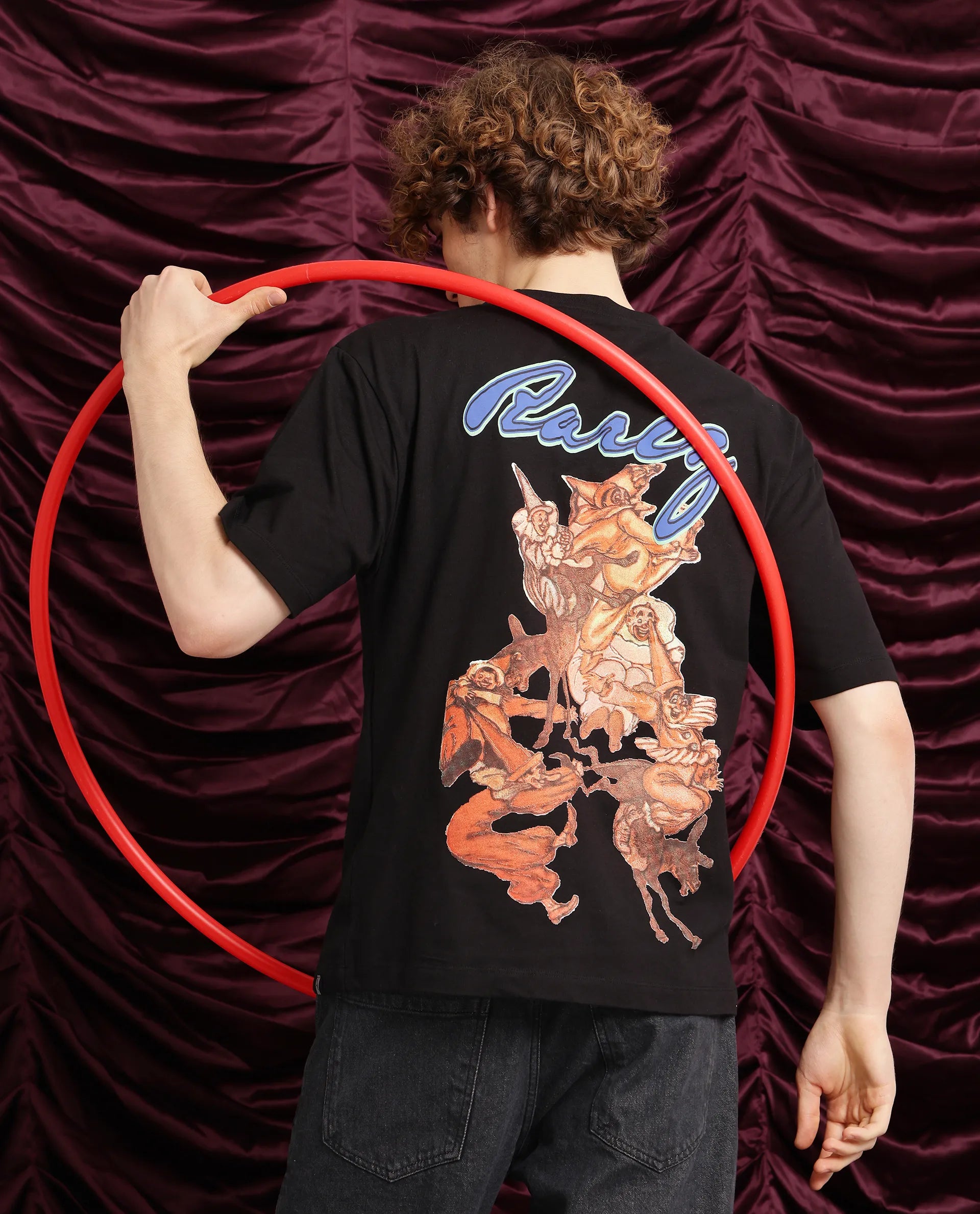 Men's Shirts with Wrinkle-Resistant FabricRare Rabbit Men Cruzo Black Cotton Fabric Short Sleeve Crew Neck Oversized Fit Graphic Back Print T-Shirt Men's Shirts with Wrinkle-Resistant FabricRare Rabbit Men Cruzo Black Cotton Fabric Short Sleeve Crew Neck Oversized Fit Graphic Back Print T-Shirt