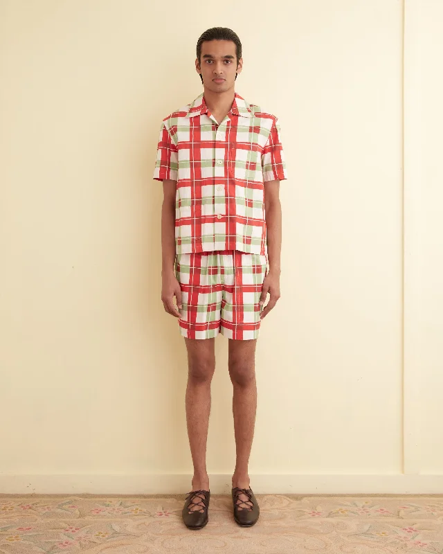 Men's Dressy Button-Down Shirts for Formal OccasionsComplementary Plaid Short Sleeve Shirt