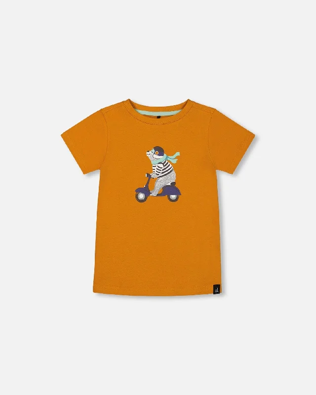 Men's Shirts with Contrast StitchingOrganic Cotton Tee Vibrant Orange And Blue Vespa Men's Shirts with Contrast StitchingOrganic Cotton Tee Vibrant Orange And Blue Vespa