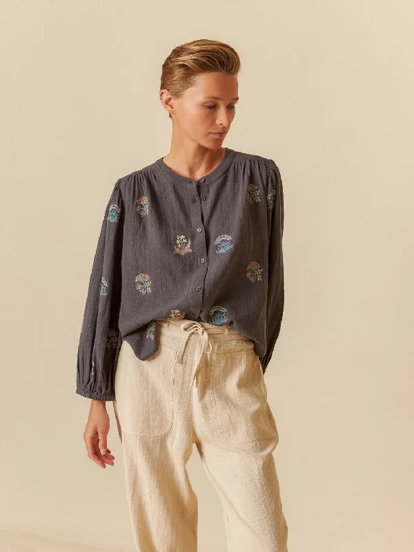 Men's Floral Print Shirts for Spring and SummerIndi Embroidered Shirt - Carbon