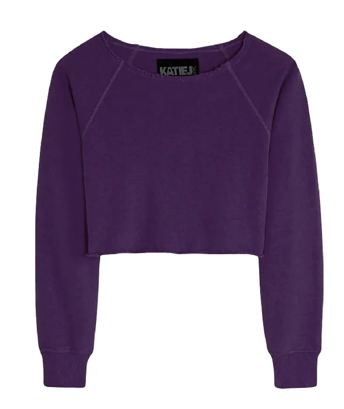 Lightweight Men's Linen ShirtsShane Off Shoulder Crop Sweatshirt In Midnight Plum
