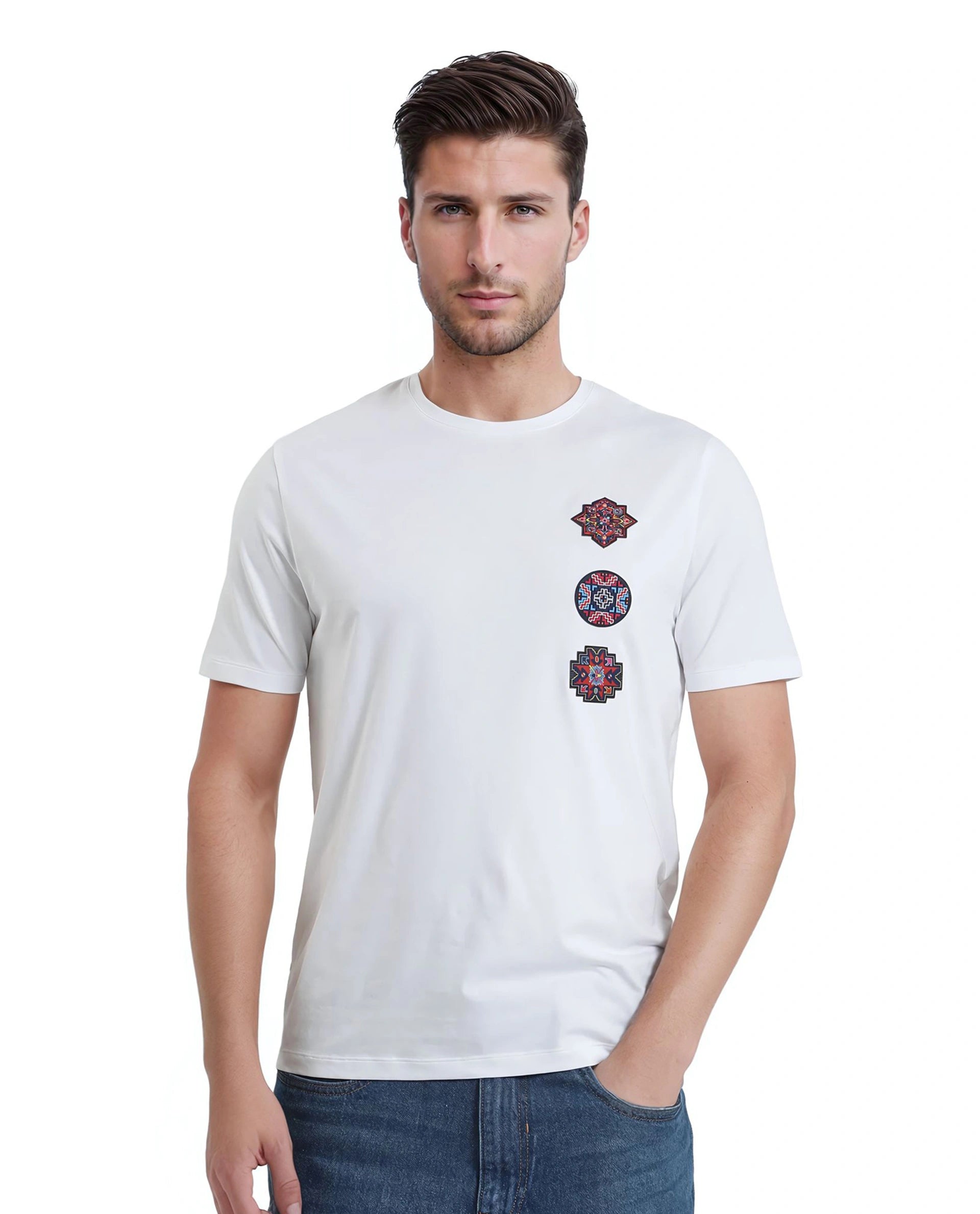 Men's Shirts with Elastic WaistbandsRare Rabbit Men Bale White Cotton Blend Fabric Short Sleeve Crew Neck Relaxed Fit Label T-Shirt Men's Shirts with Elastic WaistbandsRare Rabbit Men Bale White Cotton Blend Fabric Short Sleeve Crew Neck Relaxed Fit Label T-Shirt