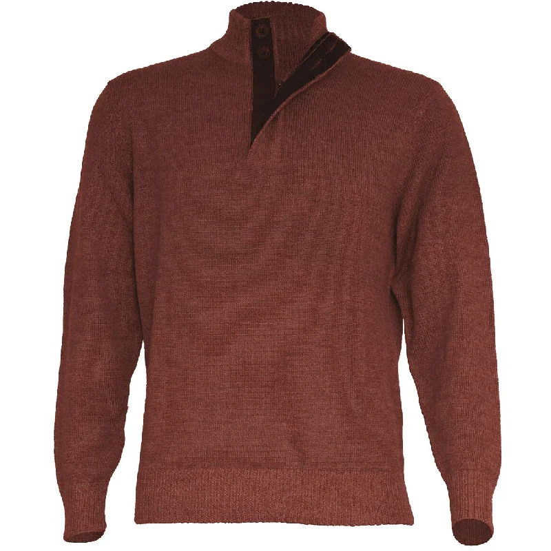 Men's Sweaters with ButtonsRoyal Alpaca Half-Zip Button-Mock Medium Weight Sweater in Rust and Charcoal Heather by Peru Unlimited Men's Sweaters with ButtonsRoyal Alpaca Half-Zip Button-Mock Medium Weight Sweater in Rust and Charcoal Heather by Peru Unlimited