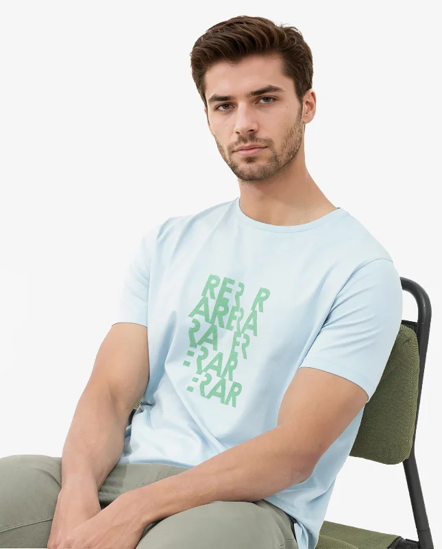 Stylish Men's HenleysRare Rabbit Mens Akro Light Blue Cotton Lycra Fabric Half Sleeves Graphic Print T-Shirt