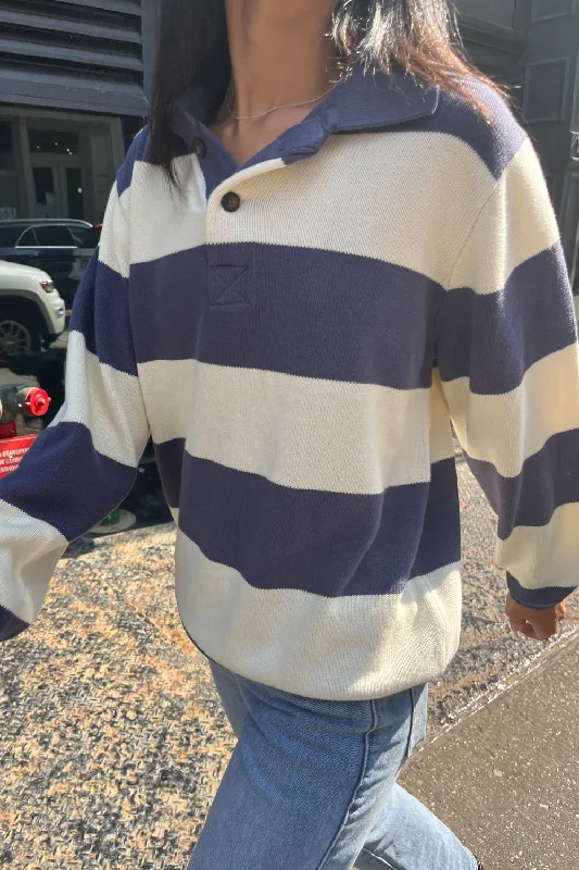 Ivory With Blue Thick Stripes