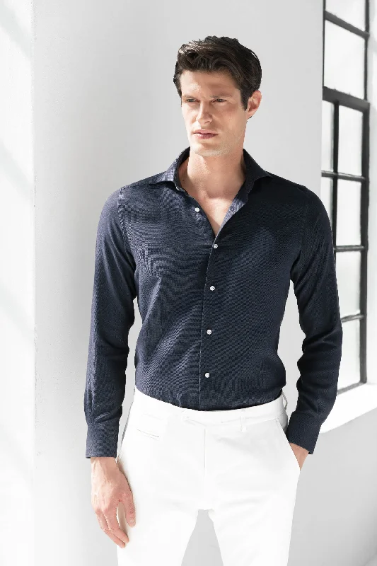 Men's Solid-Colored Shirts for VersatilityBlue cashmere and cotton shirt - Made in Italy Men's Solid-Colored Shirts for VersatilityBlue cashmere and cotton shirt - Made in Italy