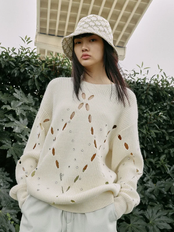 Men's Sweaters with Button CuffsWool Blend Openwork Rin Knit Pullover