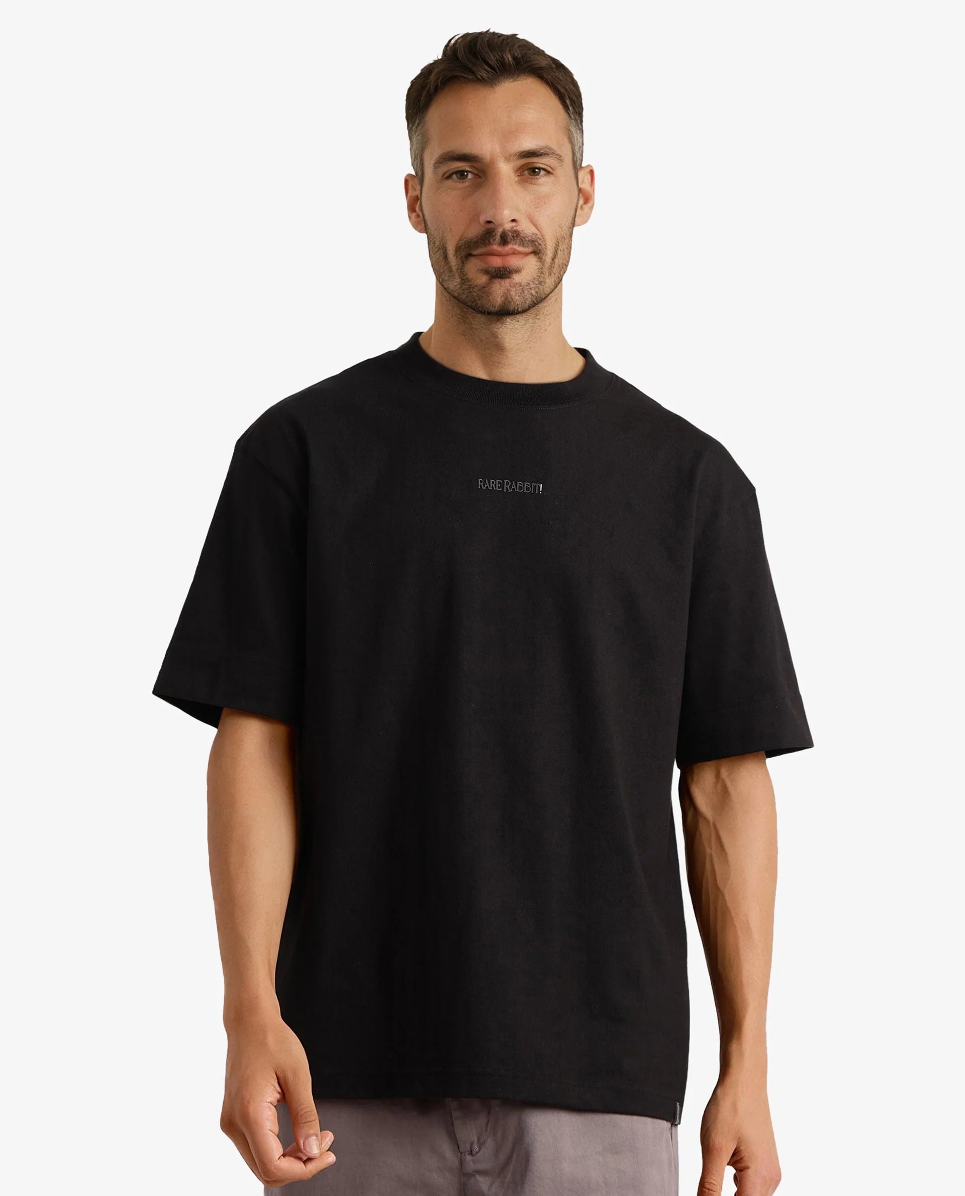 Men's Shirts with Striped PatternsRare Rabbit Men Motm Black Short Sleeve Crew Neck Oversized Fit Graphic Back Print T-Shirt Men's Shirts with Striped PatternsRare Rabbit Men Motm Black Short Sleeve Crew Neck Oversized Fit Graphic Back Print T-Shirt