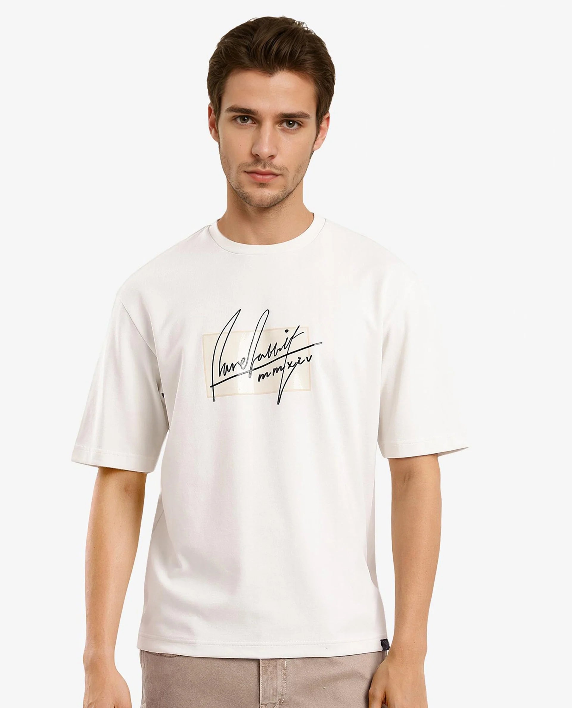 Men's Shirts with Geometric PatternsRare Rabbit Men Raydo Off White Cotton Polyester Fabric Short Sleeve Crew Neck Boxy Fit Graphic Print T-Shirt Men's Shirts with Geometric PatternsRare Rabbit Men Raydo Off White Cotton Polyester Fabric Short Sleeve Crew Neck Boxy Fit Graphic Print T-Shirt