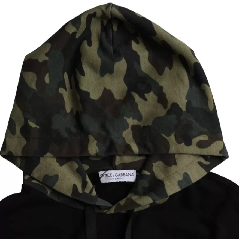 Men's Sweaters with Embroidered DesignsDolce & Gabbana Black Camouflage Hooded Sweatshirt Men's Sweater (Pre-Owned)