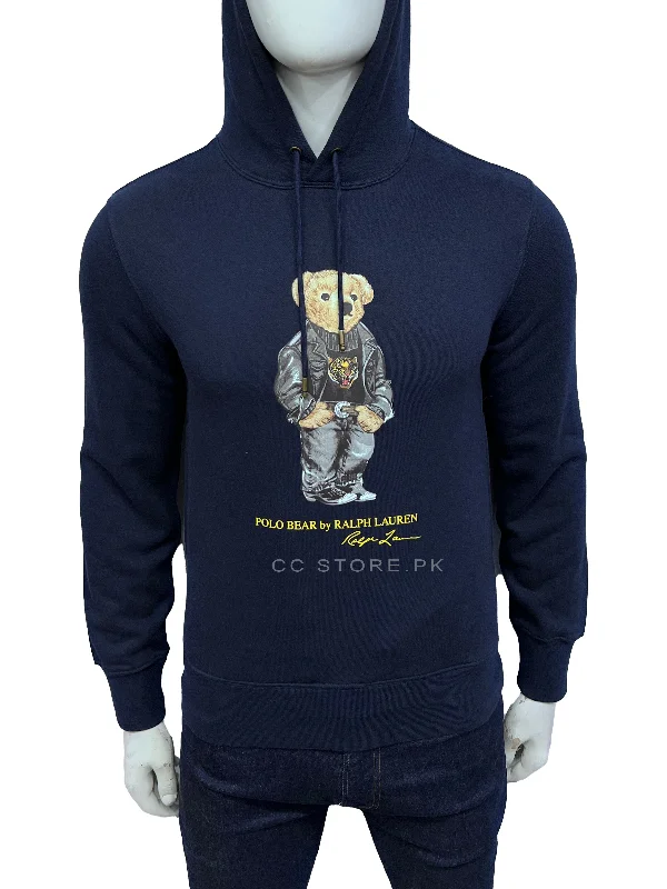 Men's Sweaters for Outdoor ActivitiesRL Tiger Bear Navy Blue Fleece Hoodie