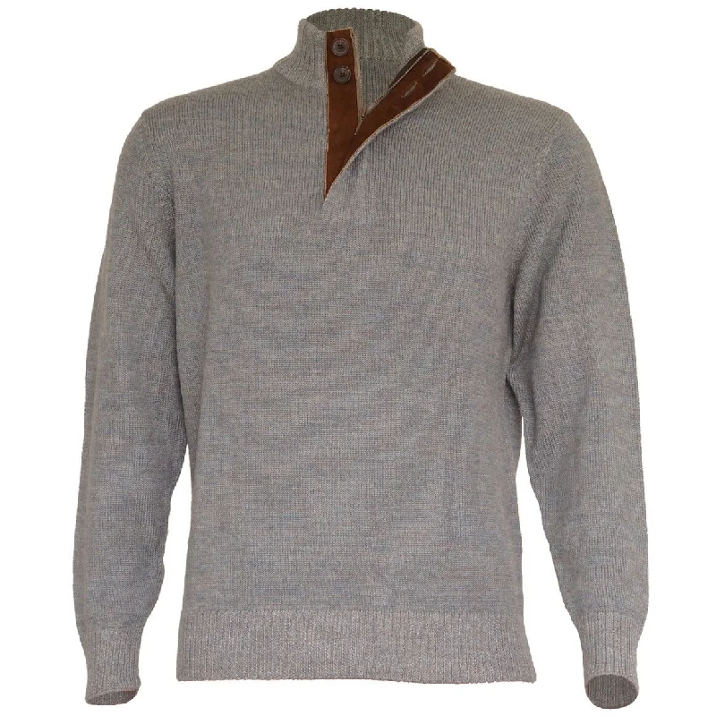 Men's Sweaters with Hidden PocketsRoyal Alpaca Half-Zip Button-Mock Medium Weight Sweater in Sky Grey and Silver Grey Heather by Peru Unlimited Men's Sweaters with Hidden PocketsRoyal Alpaca Half-Zip Button-Mock Medium Weight Sweater in Sky Grey and Silver Grey Heather by Peru Unlimited