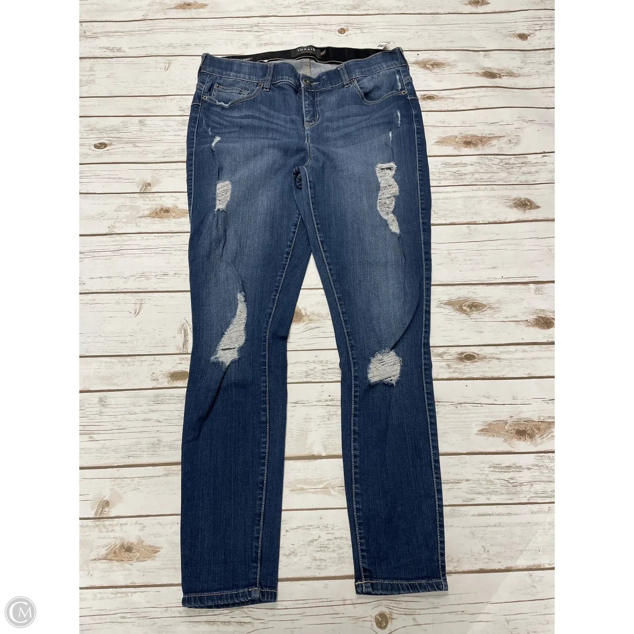 Cool Distressed Men's JeansJeans Skinny By Torrid In Blue Denim, Size: 14
