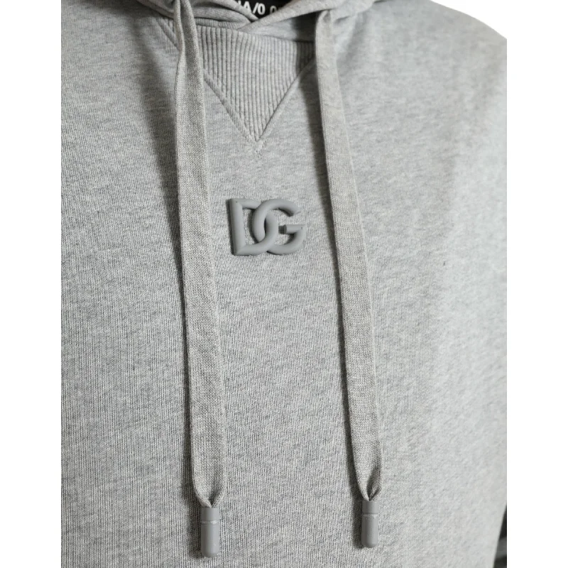 Men's Sweaters with Straight-Cut ShapesDolce & Gabbana Chic Gray Logo Hooded Cotton Men's Sweater