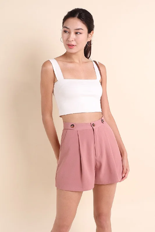 Men's Yoga Pants for FlexibilityMADEBYNM SOPHIE TRIO BUTTONED SHORTS IN ROUGE PINK