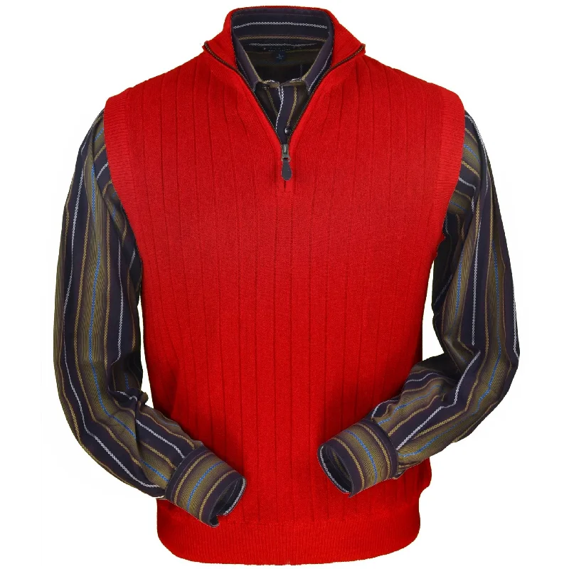 Men's Sweaters with Mock-Neck DesignsBaby Alpaca 'Links Stitch' Ribbed Zip-Neck Sweater Vest in Wisconsin Red by Peru Unlimited Men's Sweaters with Mock-Neck DesignsBaby Alpaca 'Links Stitch' Ribbed Zip-Neck Sweater Vest in Wisconsin Red by Peru Unlimited